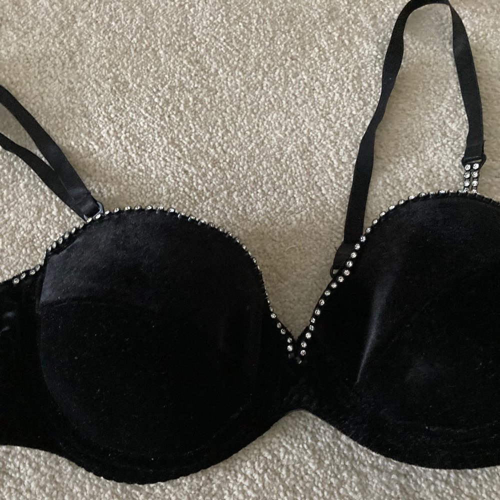 sexy black velvet bra w/ rhinestones
